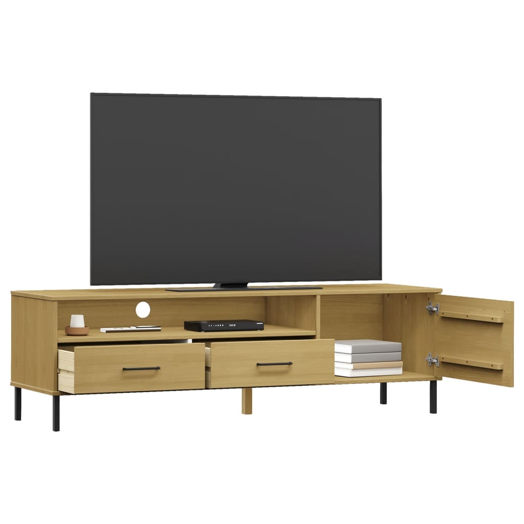 Tv-meubel met metalen poten OSLO massief grenenhout bruin is nu te koop bij PeponiXL, paradijselijk wonen!
