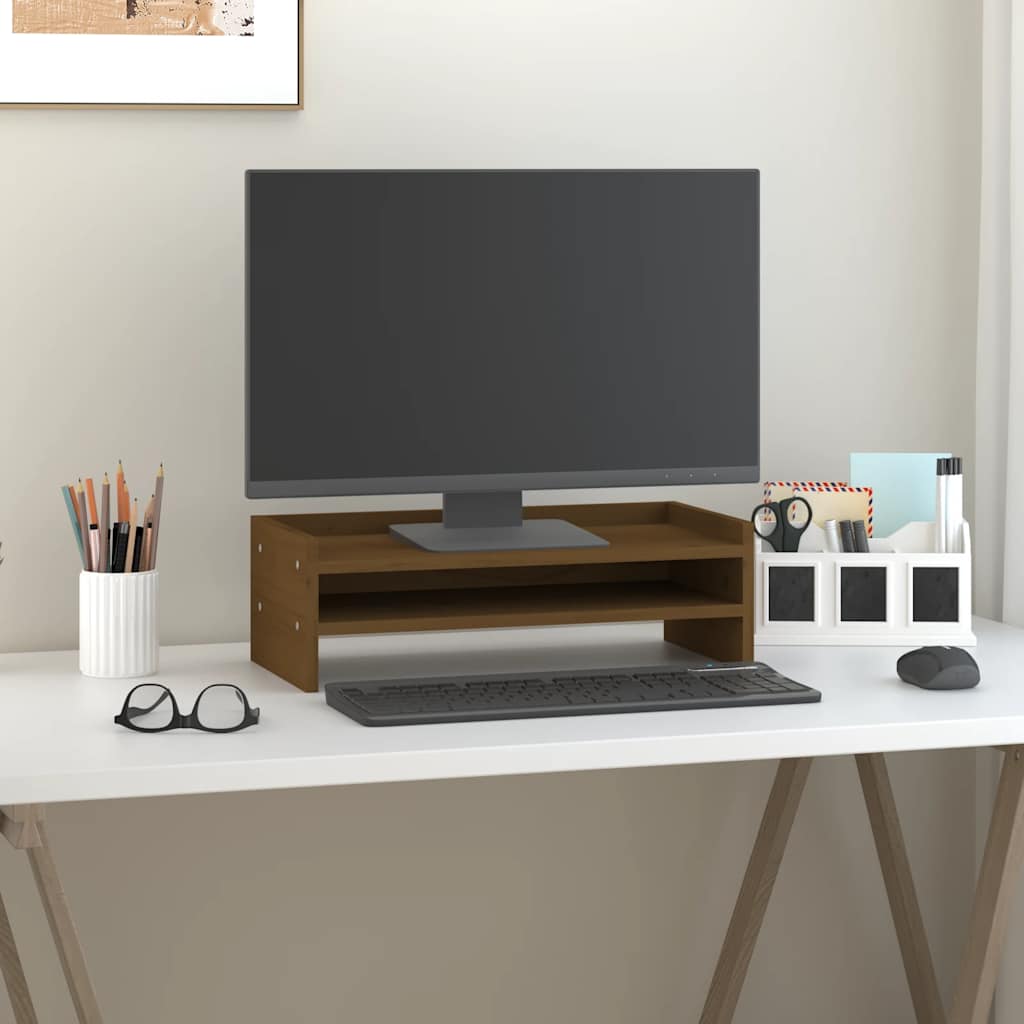 Monitorstandaard 50x24x16 cm massief grenenhout honingbruin is nu te koop bij PeponiXL, paradijselijk wonen!