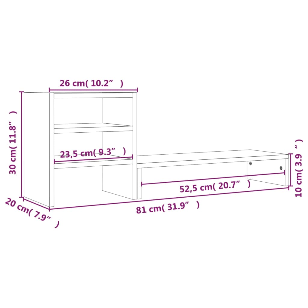 Monitorstandaard 81x20x30 cm massief grenenhout wit is nu te koop bij PeponiXL, paradijselijk wonen!