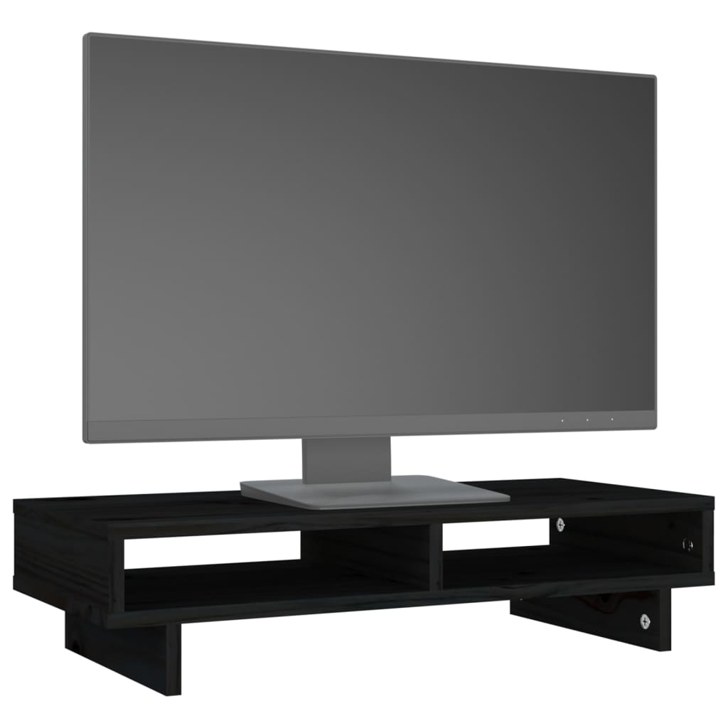 Monitorstandaard 60x27x14 cm massief grenenhout zwart is nu te koop bij PeponiXL, paradijselijk wonen!