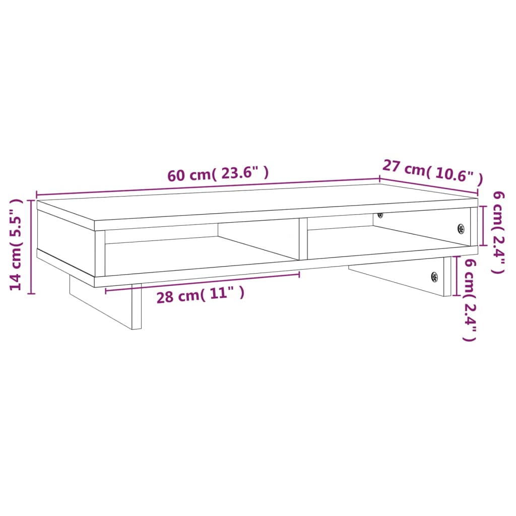 Monitorstandaard 60x27x14 cm massief grenenhout zwart is nu te koop bij PeponiXL, paradijselijk wonen!