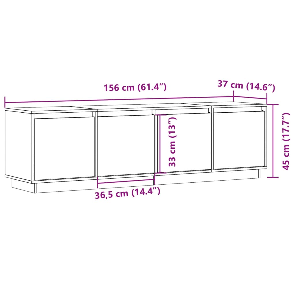 Tv-meubel 156x37x45 cm massief grenenhout is nu te koop bij PeponiXL, paradijselijk wonen!