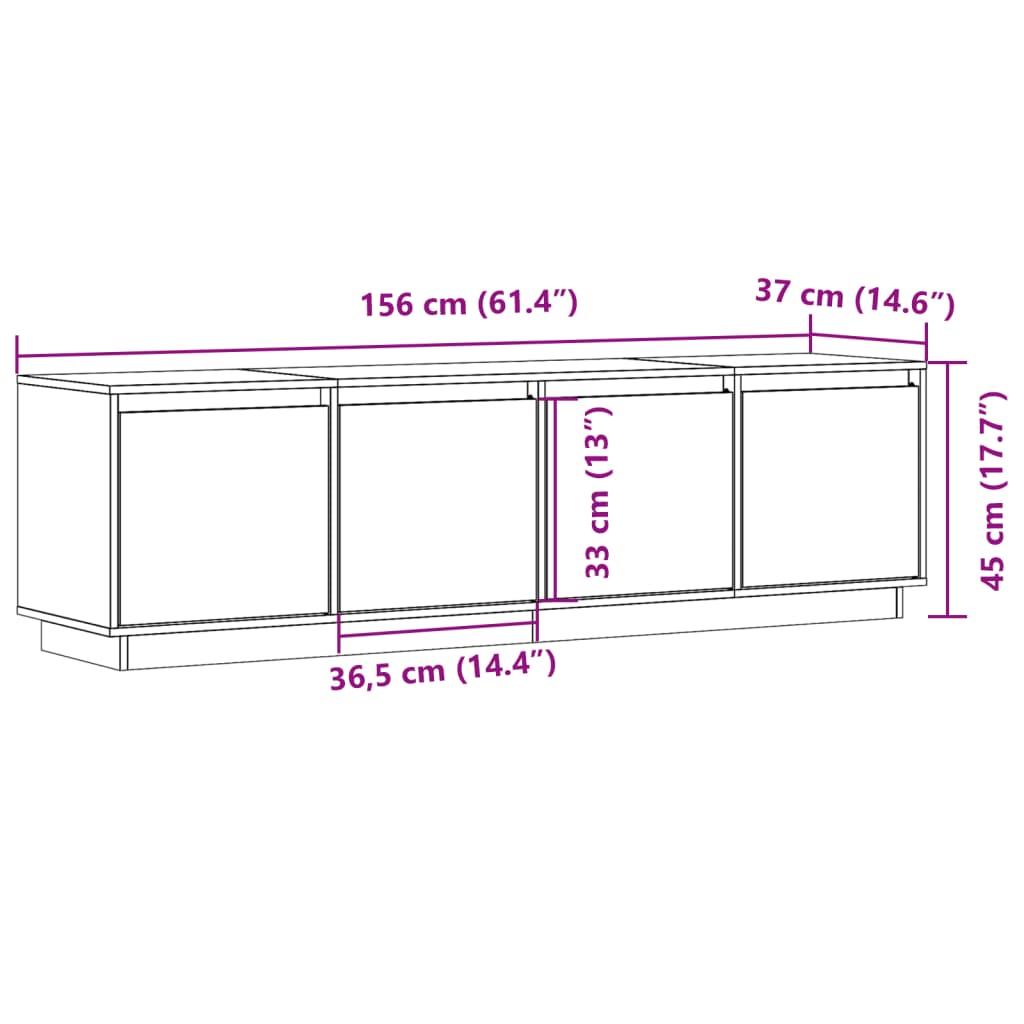 Tv-meubel 156x37x45 cm massief grenenhout wit is nu te koop bij PeponiXL, paradijselijk wonen!