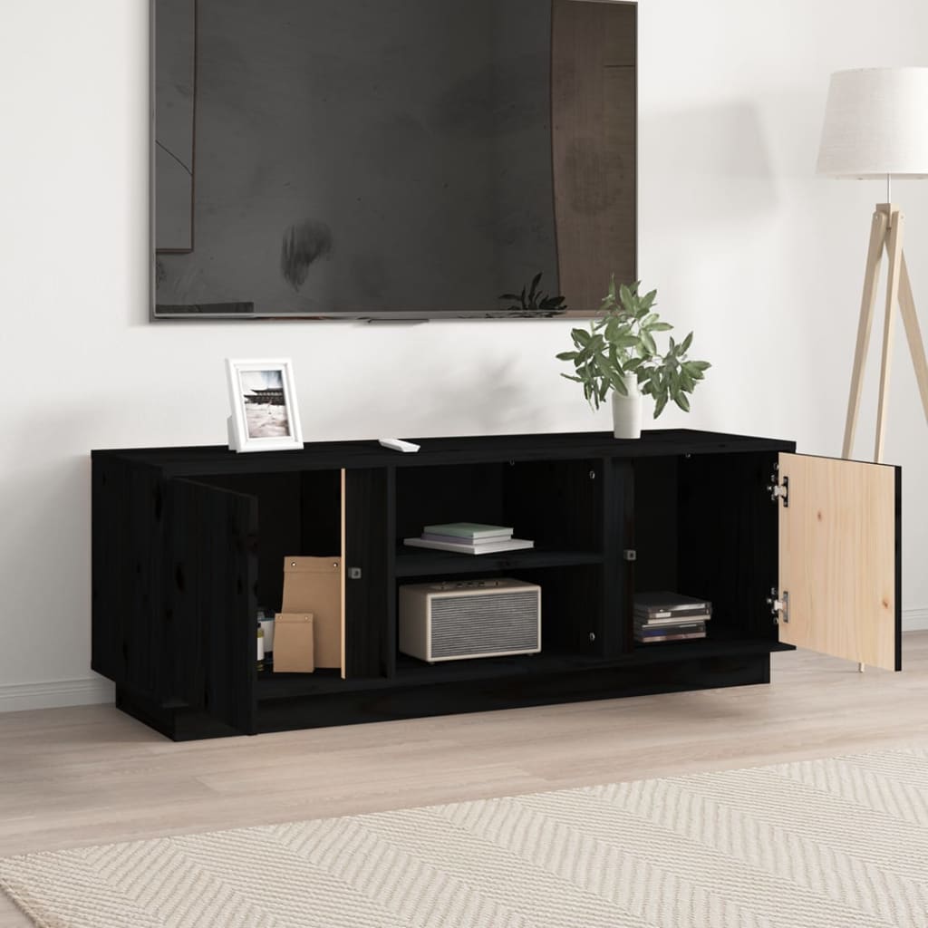 Tv-meubel 110x35x40,5 cm massief grenenhout zwart is nu te koop bij PeponiXL, paradijselijk wonen!
