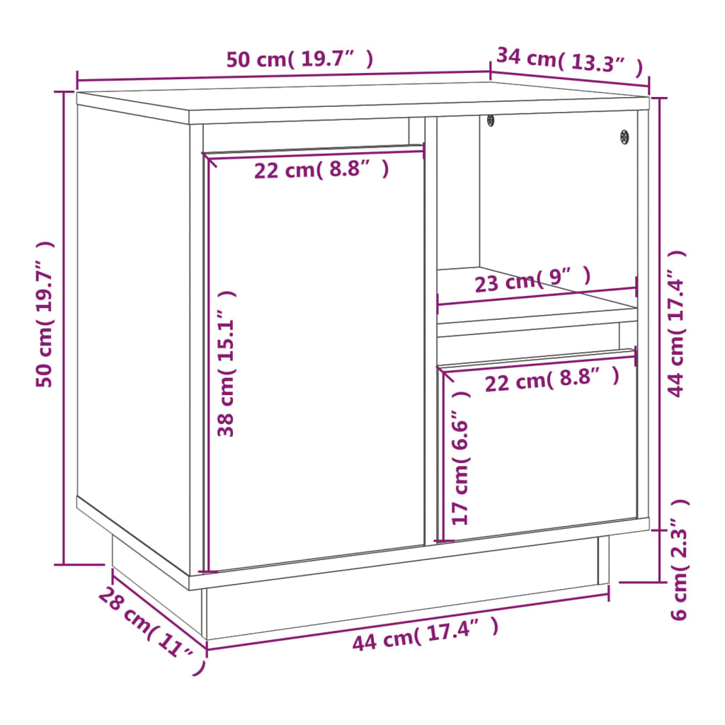 Nachtkastje 50x34x50 cm massief grenenhout is nu te koop bij PeponiXL, paradijselijk wonen!