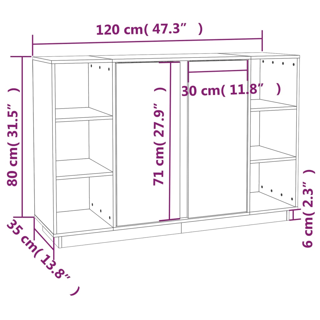 Dressoir 120x35x80 cm massief grenenhout wit is nu te koop bij PeponiXL, paradijselijk wonen!