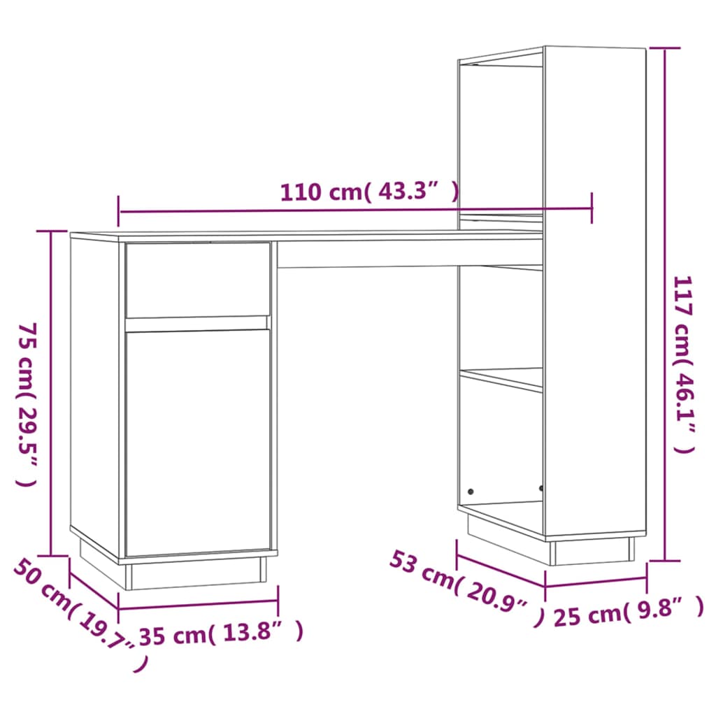 Bureau 110x53x117 cm massief grenenhout is nu te koop bij PeponiXL, paradijselijk wonen!