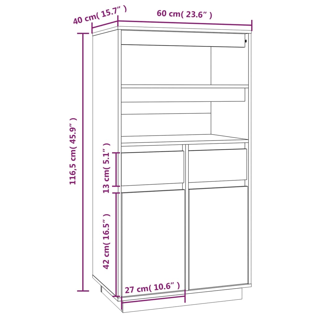 Hoge kast 60x40x116,5 cm massief grenenhout grijs is nu te koop bij PeponiXL, paradijselijk wonen!