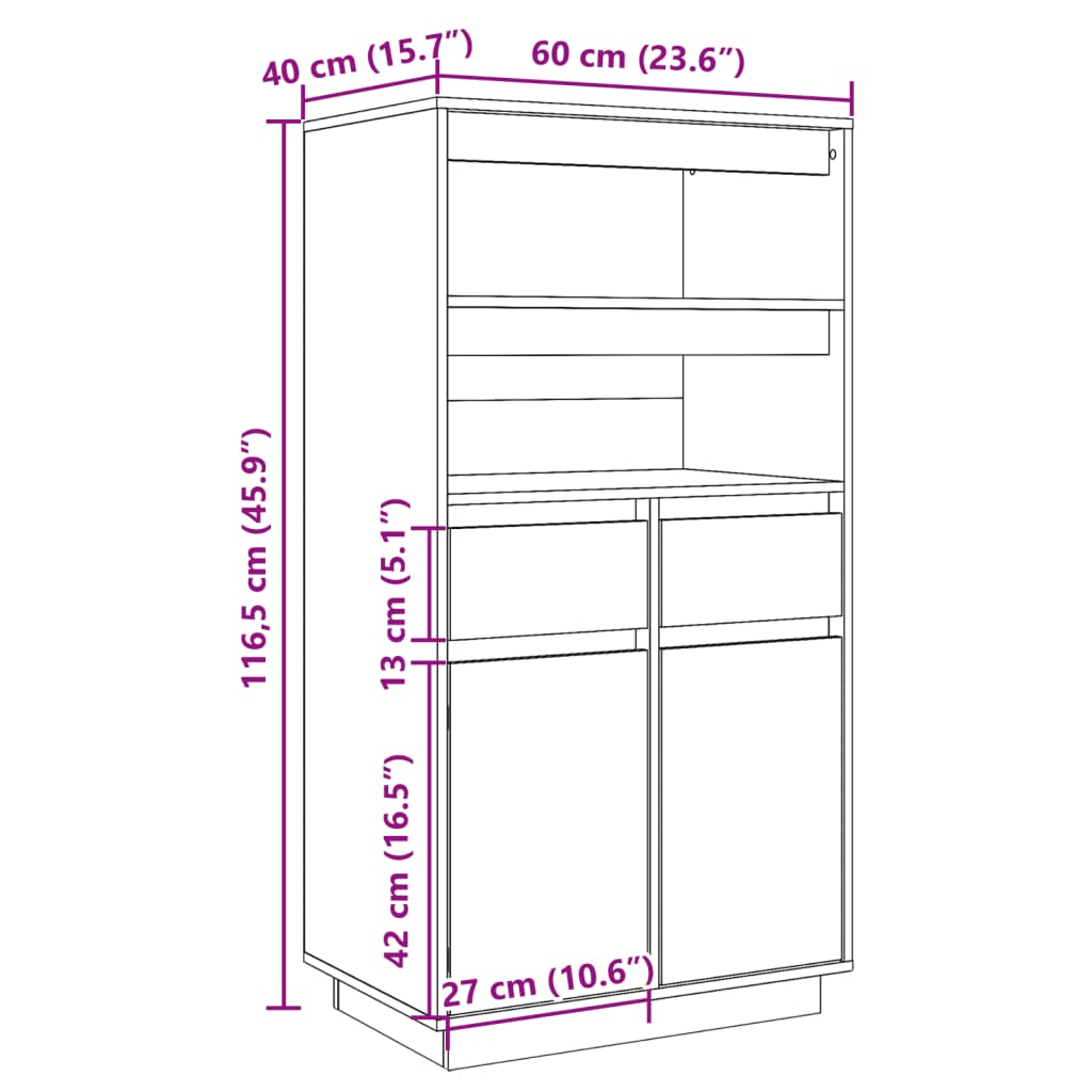 Hoge kast 60x40x116,5 cm massief grenenhout grijs is nu te koop bij PeponiXL, paradijselijk wonen!