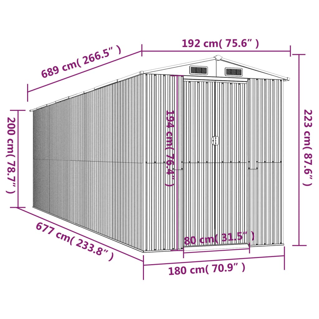 Tuinschuur 192x689x223 cm gegalvaniseerd staal lichtgrijs is nu te koop bij PeponiXL, paradijselijk wonen!