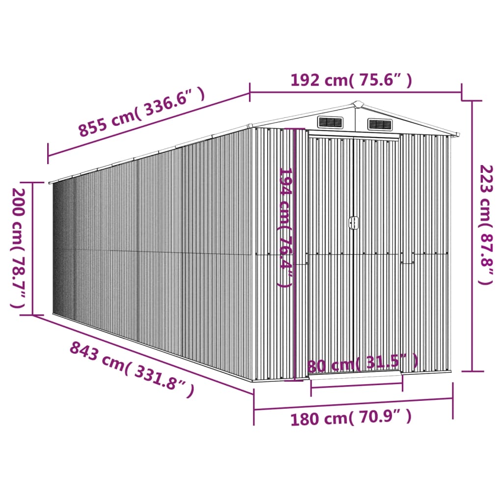 Tuinschuur 192x855x223 cm gegalvaniseerd staal lichtgrijs is nu te koop bij PeponiXL, paradijselijk wonen!