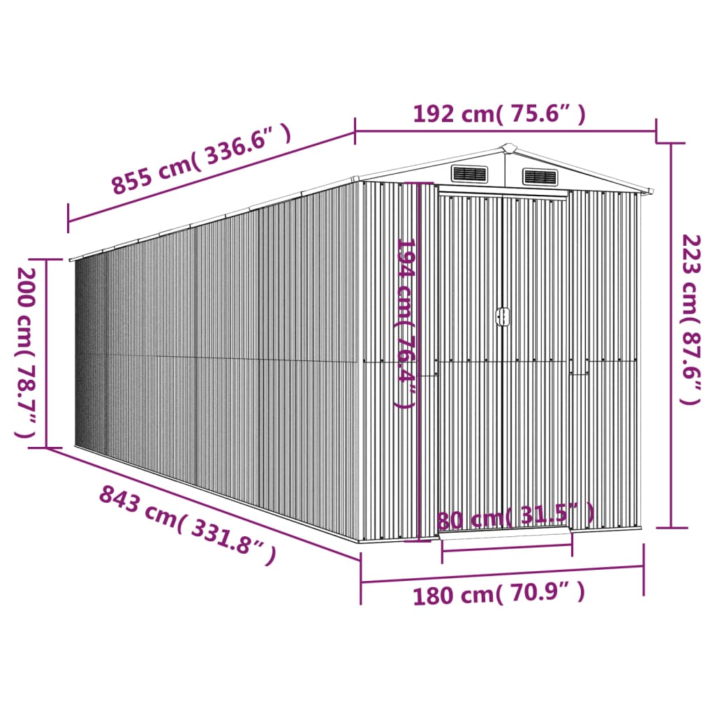 Tuinschuur 192x855x223 cm gegalvaniseerd staal antracietkleurig is nu te koop bij PeponiXL, paradijselijk wonen!