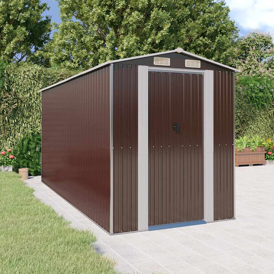Tuinschuur 192x440x223 cm gegalvaniseerd staal donkerbruin is nu te koop bij PeponiXL, paradijselijk wonen!