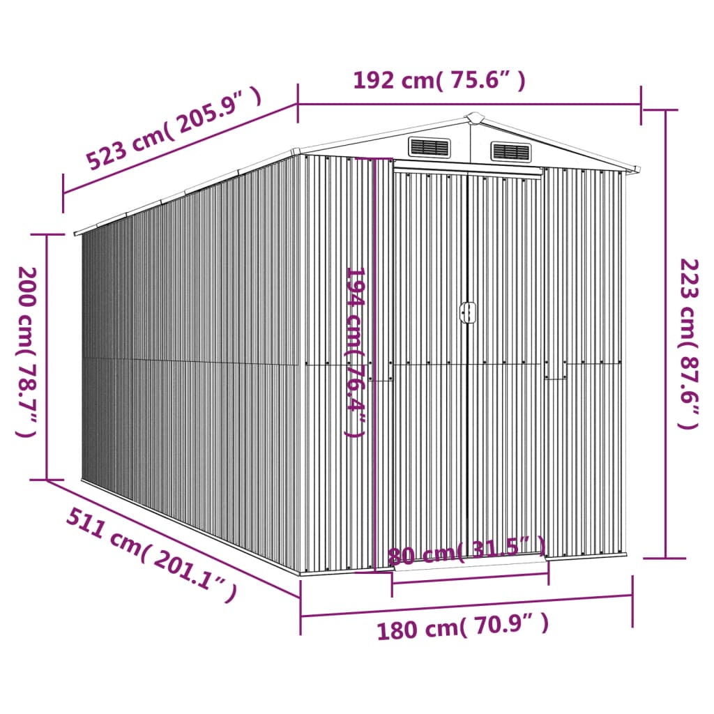 Tuinschuur 192x523x223 cm gegalvaniseerd staal lichtbruin is nu te koop bij PeponiXL, paradijselijk wonen!