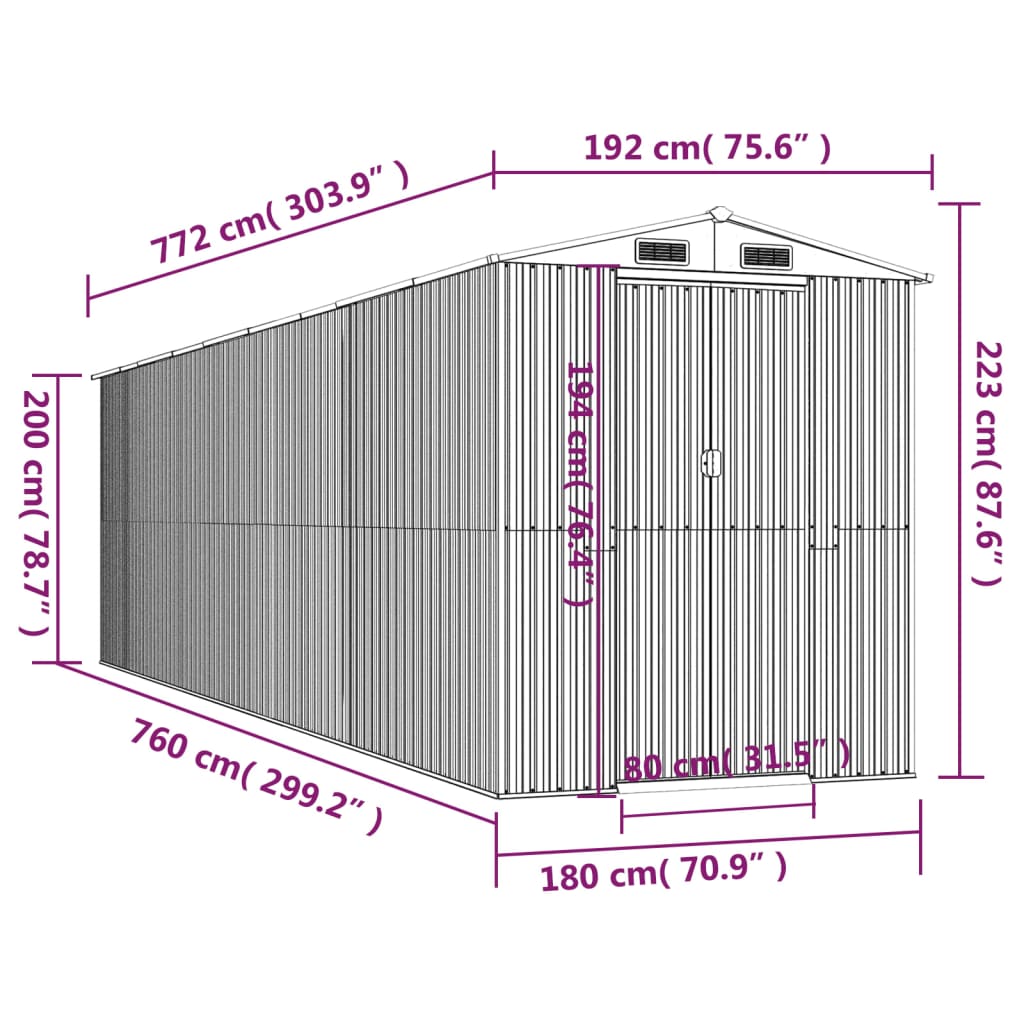 Tuinschuur 192x772x223 cm gegalvaniseerd staal lichtbruin is nu te koop bij PeponiXL, paradijselijk wonen!