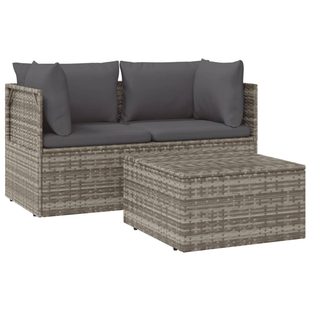 3-delige Loungeset met kussens poly rattan grijs is nu te koop bij PeponiXL, paradijselijk wonen!