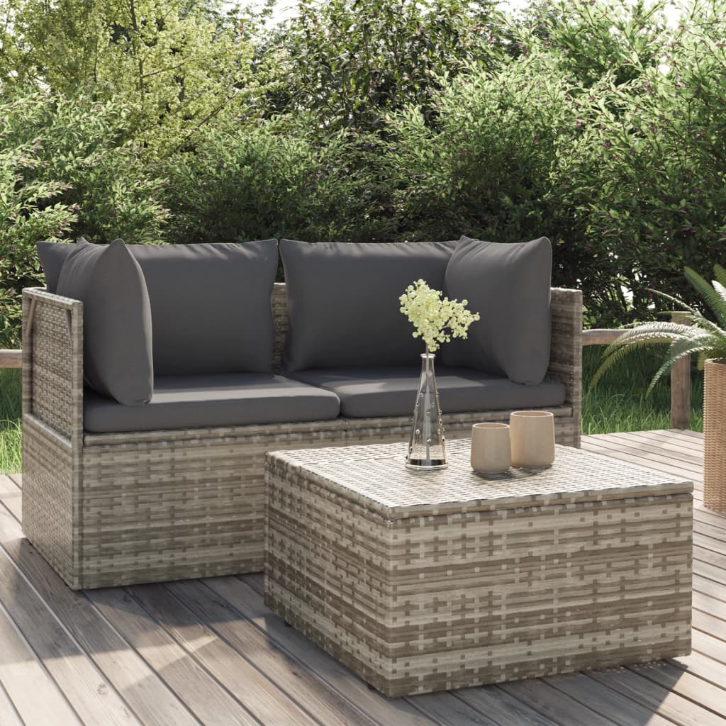 3-delige Loungeset met kussens poly rattan grijs is nu te koop bij PeponiXL, paradijselijk wonen!