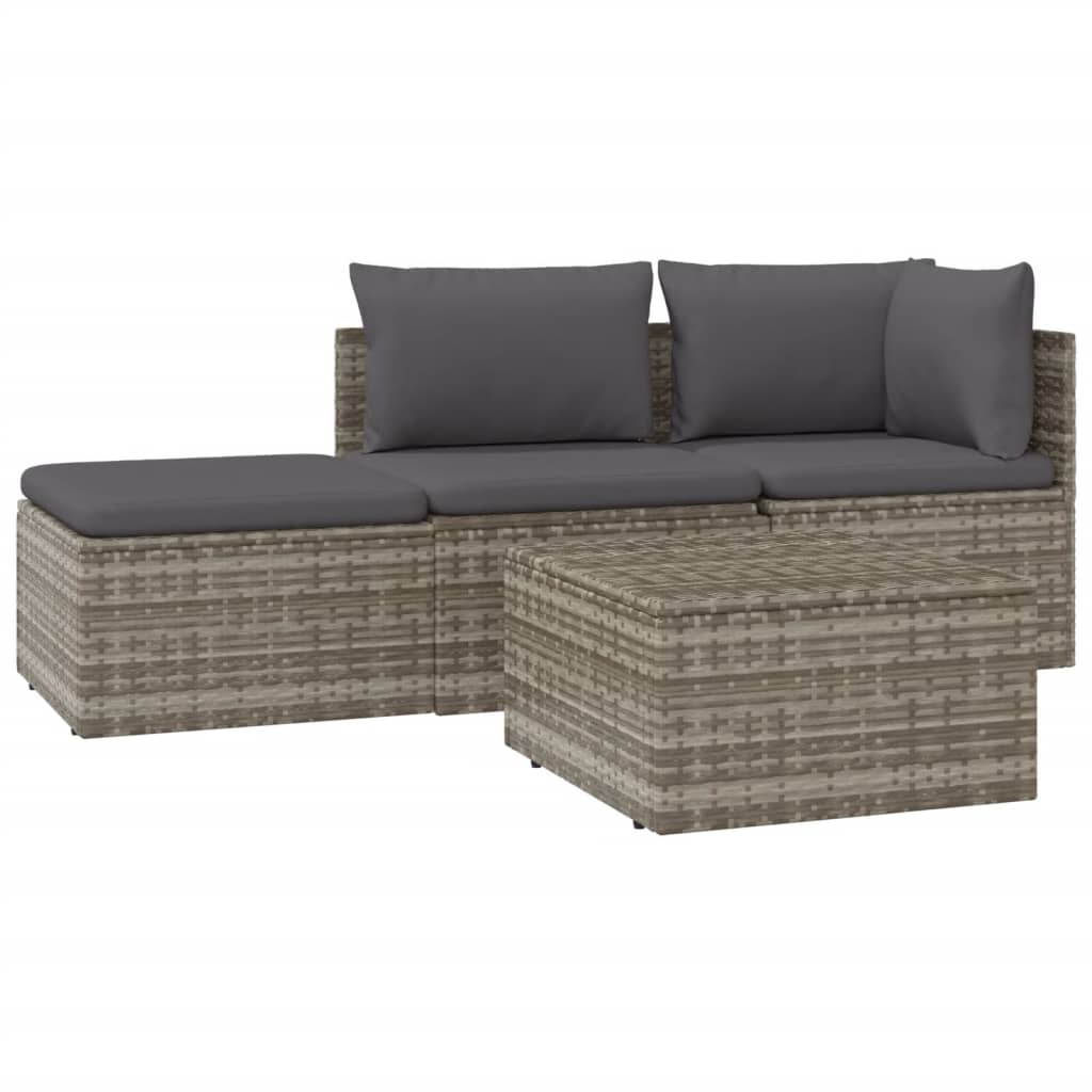 4-delige Loungeset met kussens poly rattan grijs is nu te koop bij PeponiXL, paradijselijk wonen!