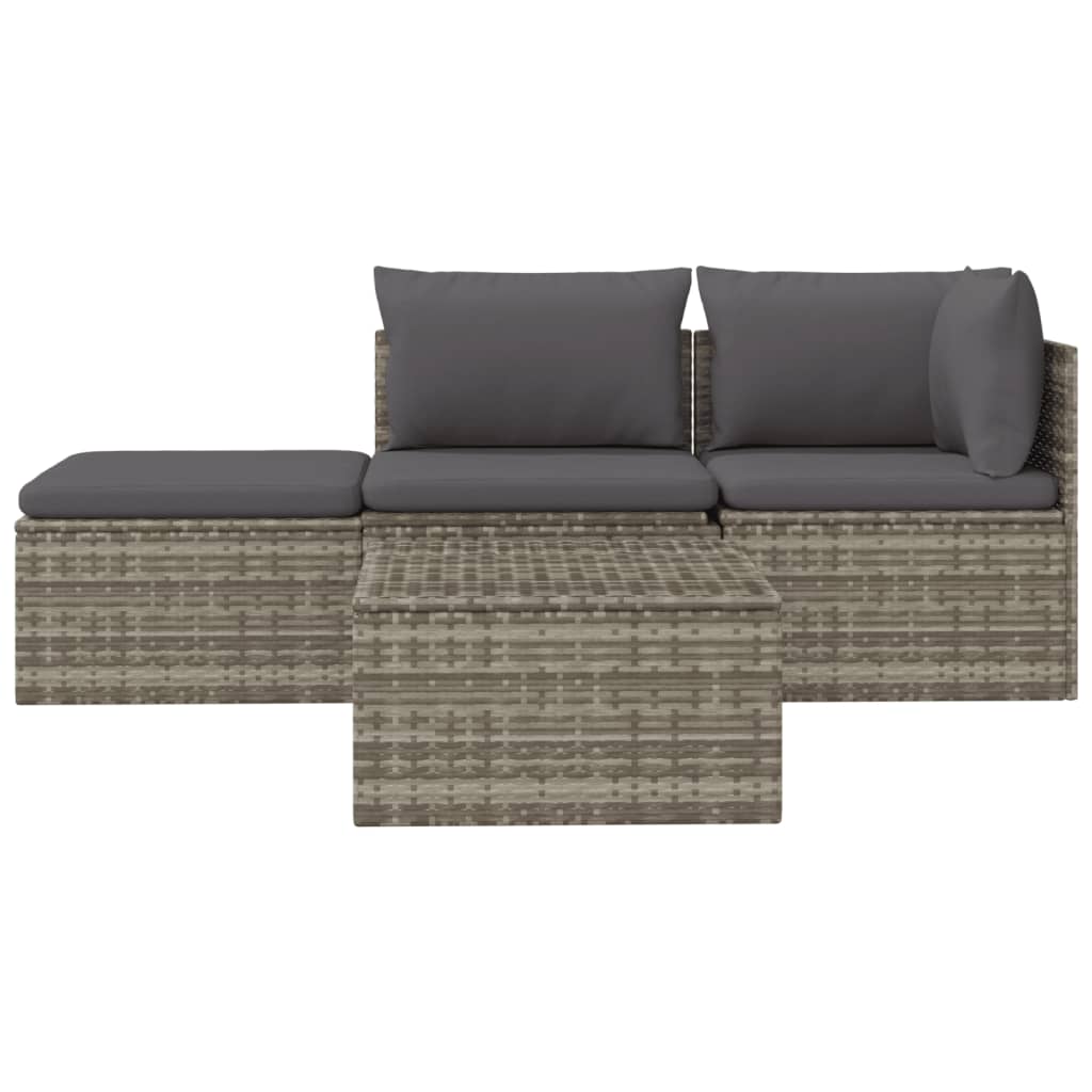 4-delige Loungeset met kussens poly rattan grijs is nu te koop bij PeponiXL, paradijselijk wonen!