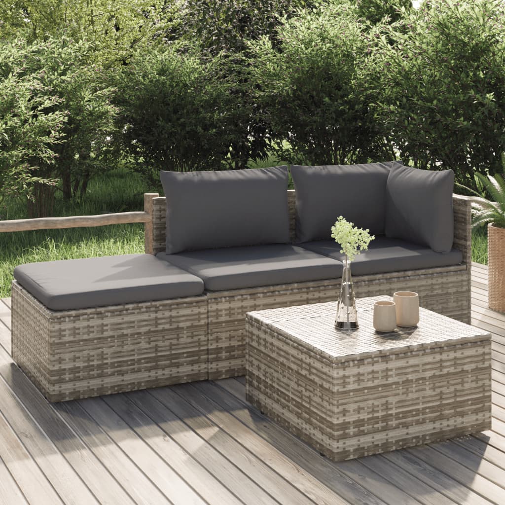 4-delige Loungeset met kussens poly rattan grijs is nu te koop bij PeponiXL, paradijselijk wonen!