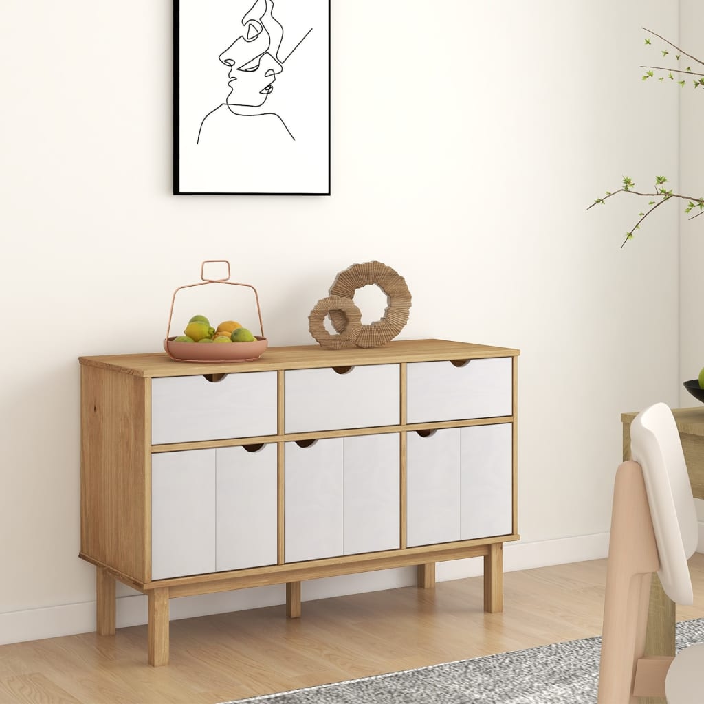 Dressoir OTTA 114x43x73,5 cm massief grenenhout bruin en wit is nu te koop bij PeponiXL, paradijselijk wonen!