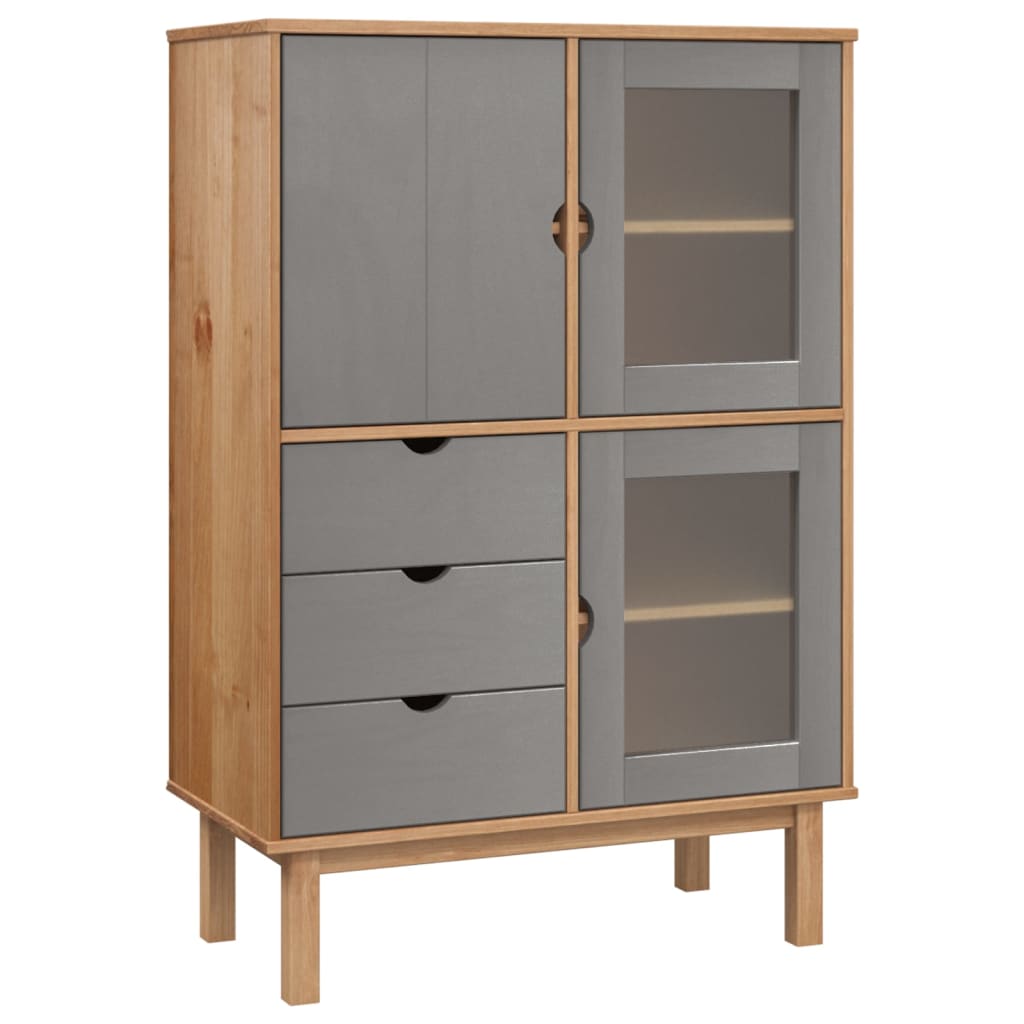Hoge kast OTTA 85x43x125 cm massief grenenhout bruin en grijs is nu te koop bij PeponiXL, paradijselijk wonen!