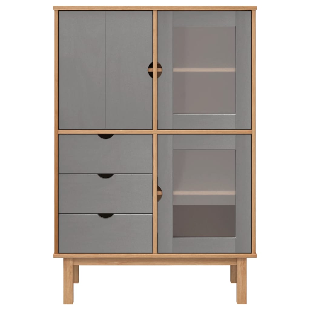 Hoge kast OTTA 85x43x125 cm massief grenenhout bruin en grijs is nu te koop bij PeponiXL, paradijselijk wonen!
