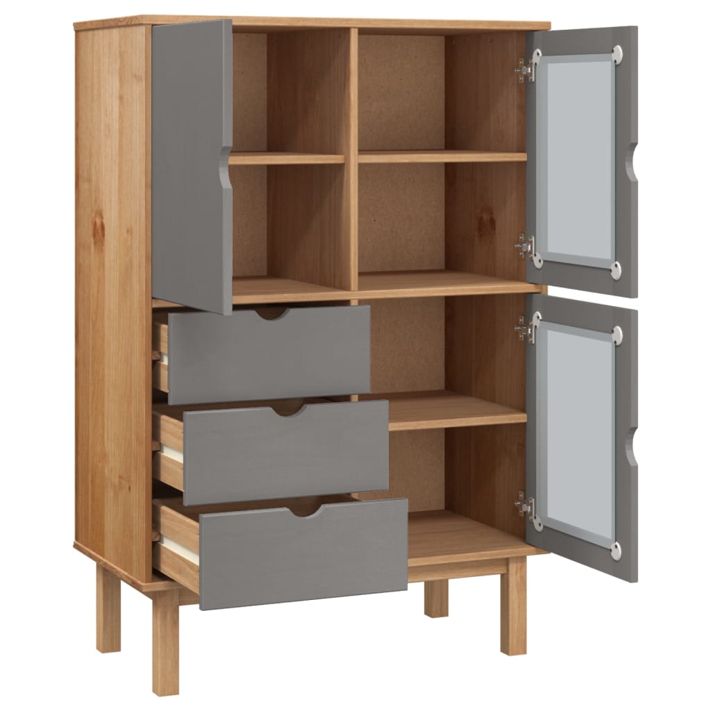 Hoge kast OTTA 85x43x125 cm massief grenenhout bruin en grijs is nu te koop bij PeponiXL, paradijselijk wonen!