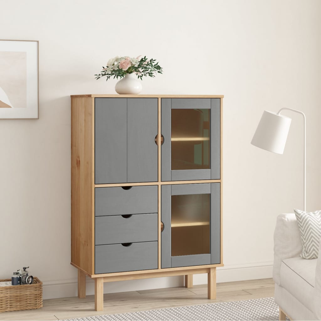 Hoge kast OTTA 85x43x125 cm massief grenenhout bruin en grijs is nu te koop bij PeponiXL, paradijselijk wonen!