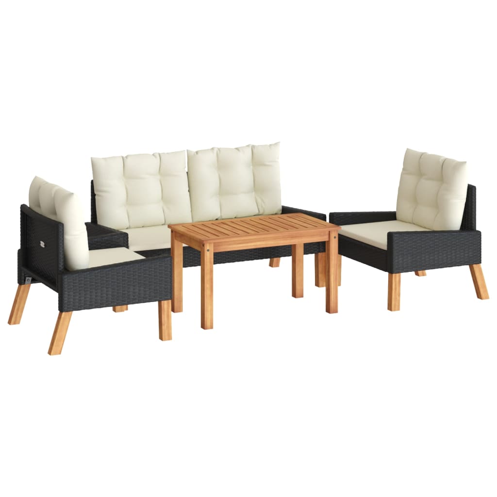 4-delige Loungeset met kussens poly rattan en massief hout is nu te koop bij PeponiXL, paradijselijk wonen!