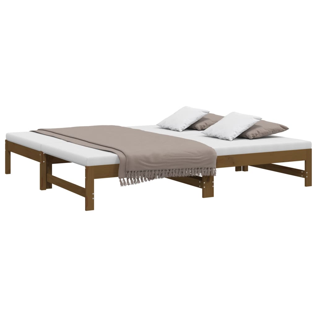 Slaapbank uitschuifbaar grenenhout honingbruin 2x(90x190) cm
