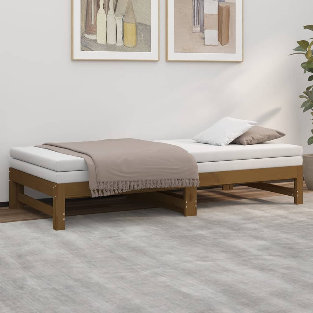 Slaapbank uitschuifbaar grenenhout honingbruin 2x(90x190) cm