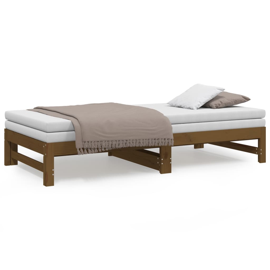 Slaapbank uitschuifbaar grenenhout honingbruin 2x(90x190) cm