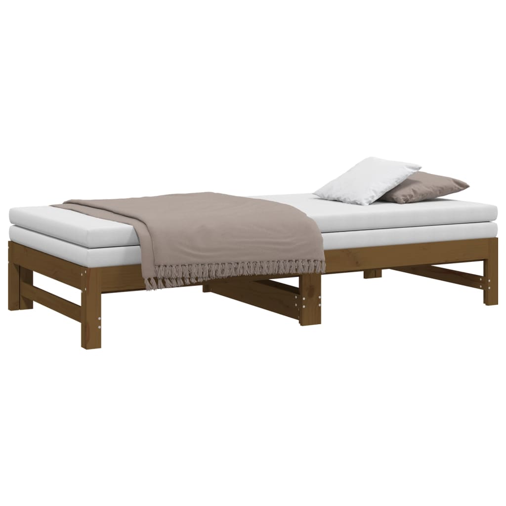 Slaapbank uitschuifbaar grenenhout honingbruin 2x(90x190) cm