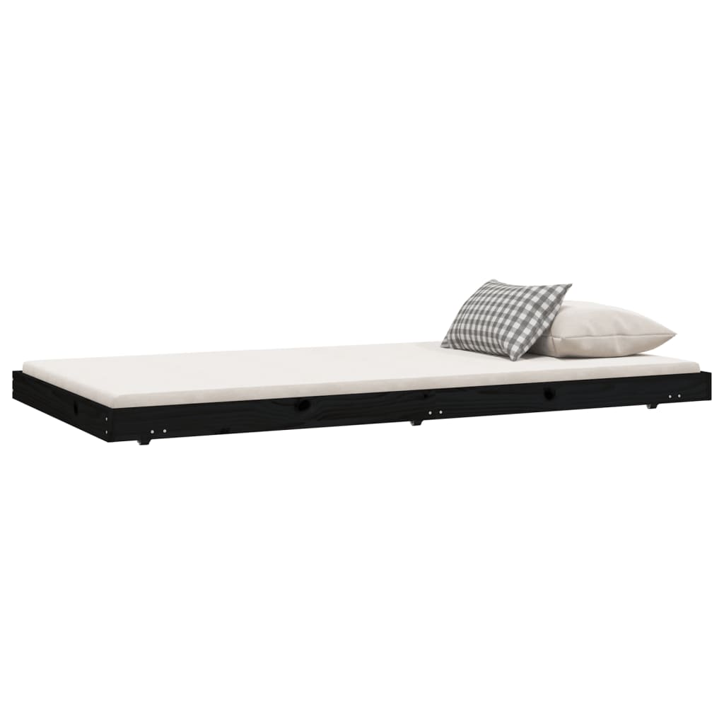 Bedframe massief grenenhout zwart 80x200 cm