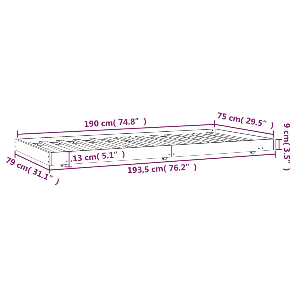 Bedframe zonder matras massief grenenhout wit 75x190 cm is nu te koop bij PeponiXL, paradijselijk wonen!