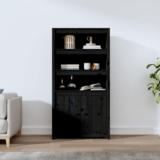 Hoge kast 80x35x154 cm massief grenenhout zwart is nu te koop bij PeponiXL, paradijselijk wonen!