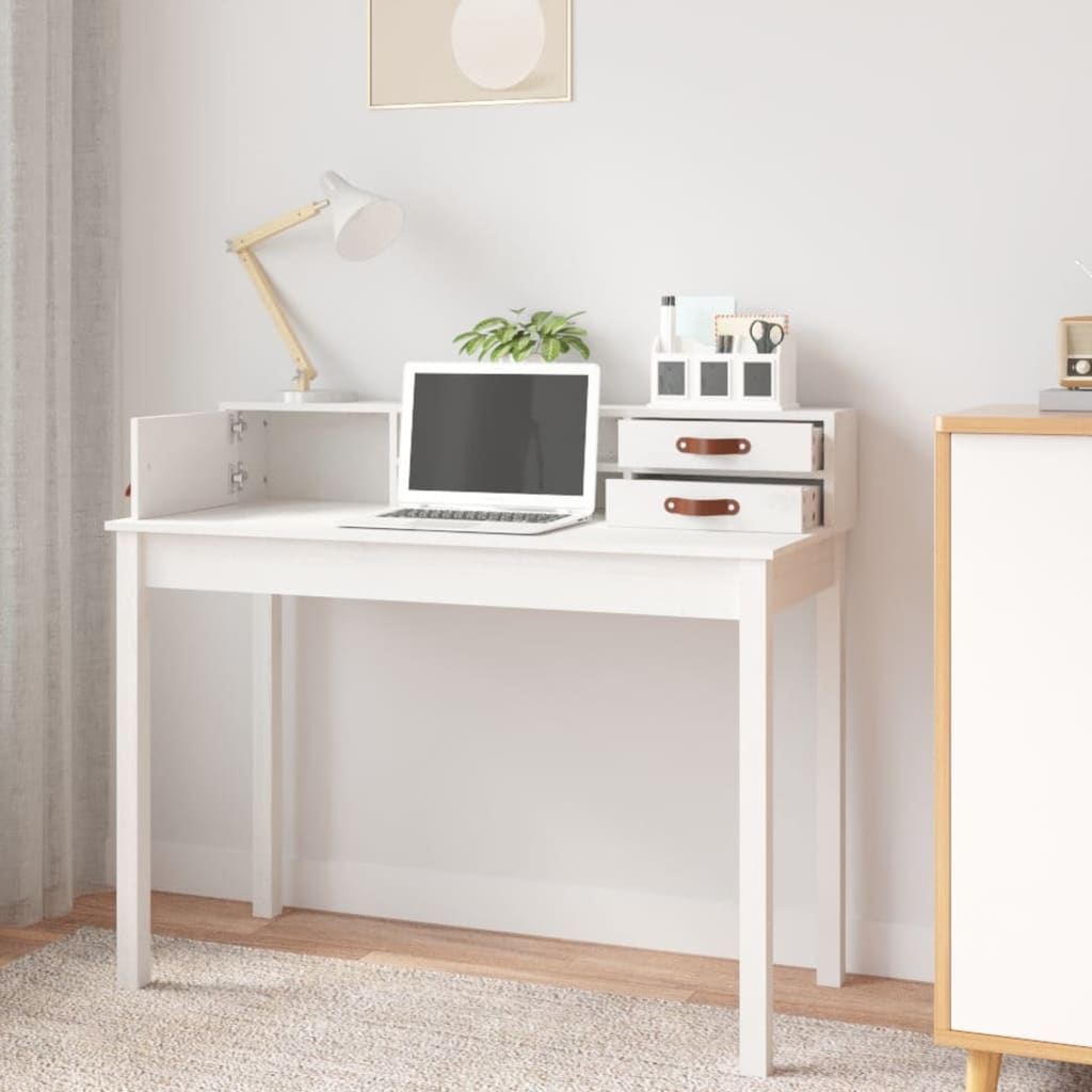 Bureau 110x50x93 cm massief grenenhout wit is nu te koop bij PeponiXL, paradijselijk wonen!