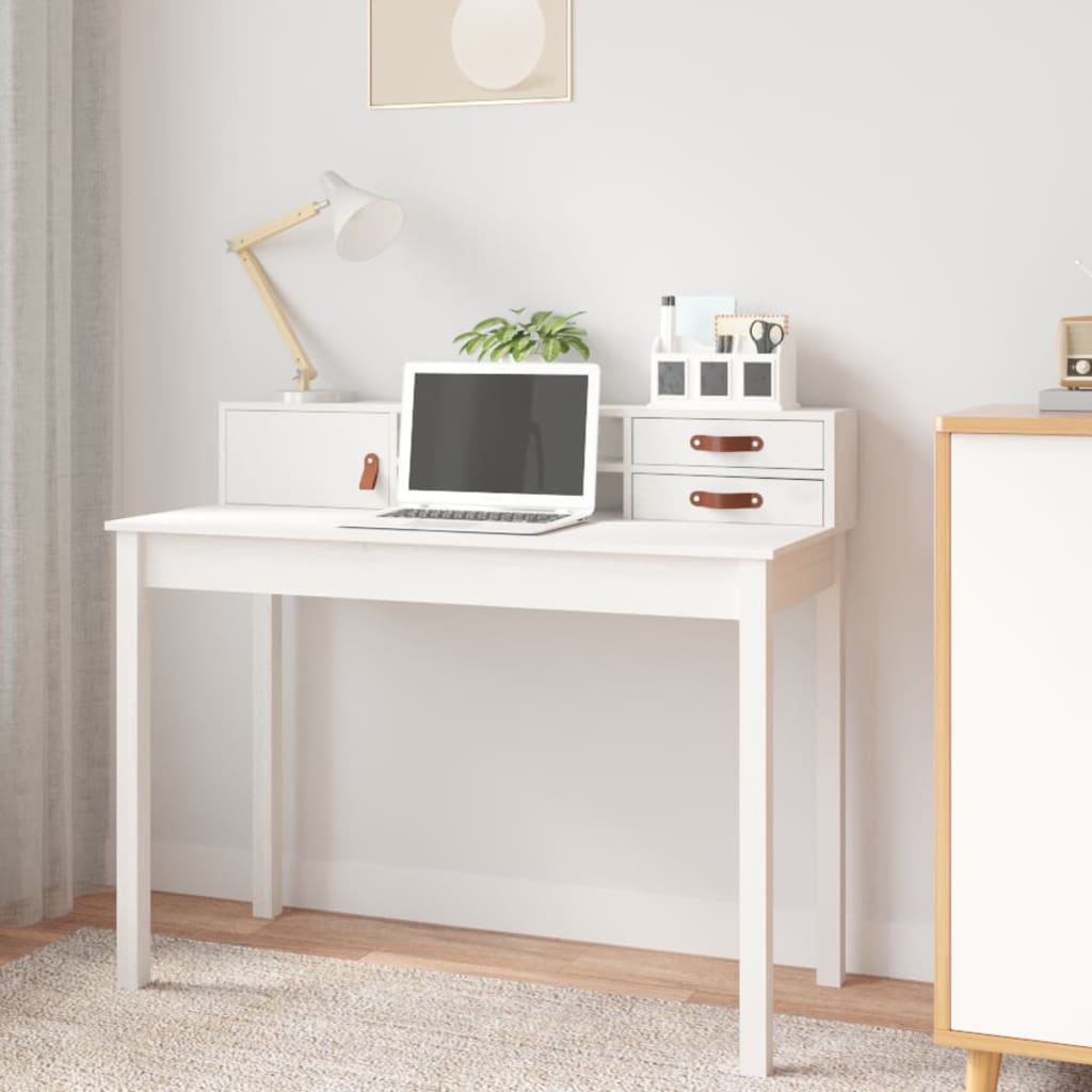 Bureau 110x50x93 cm massief grenenhout wit is nu te koop bij PeponiXL, paradijselijk wonen!