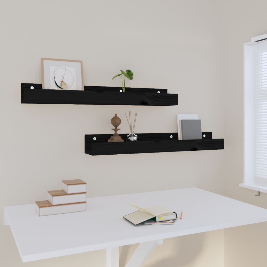 Wandschappen 2 st 80x12x9 cm massief grenenhout zwart is nu te koop bij PeponiXL, paradijselijk wonen!