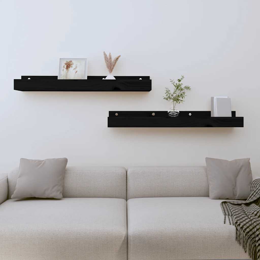 Wandschappen 2 st 80x12x9 cm massief grenenhout zwart is nu te koop bij PeponiXL, paradijselijk wonen!