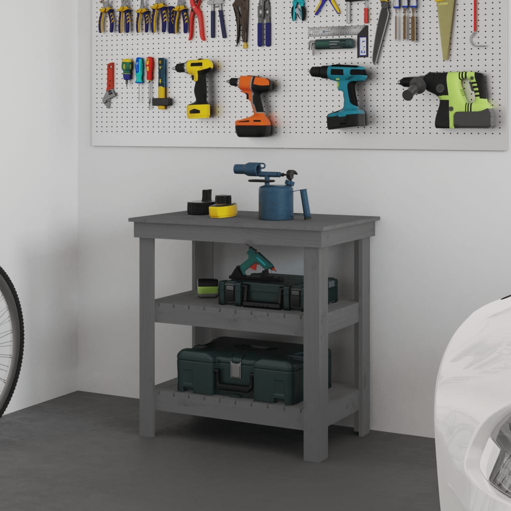 Werkbank 78,5x50x80 cm massief grenenhout grijs is nu te koop bij PeponiXL, paradijselijk wonen!