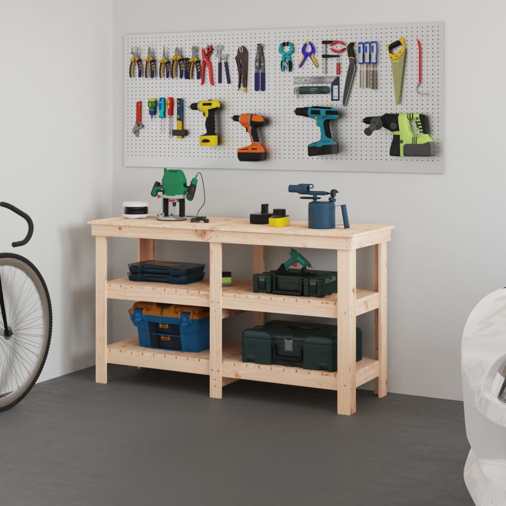 Werkbank 142,5x50x80 cm massief grenenhout is nu te koop bij PeponiXL, paradijselijk wonen!
