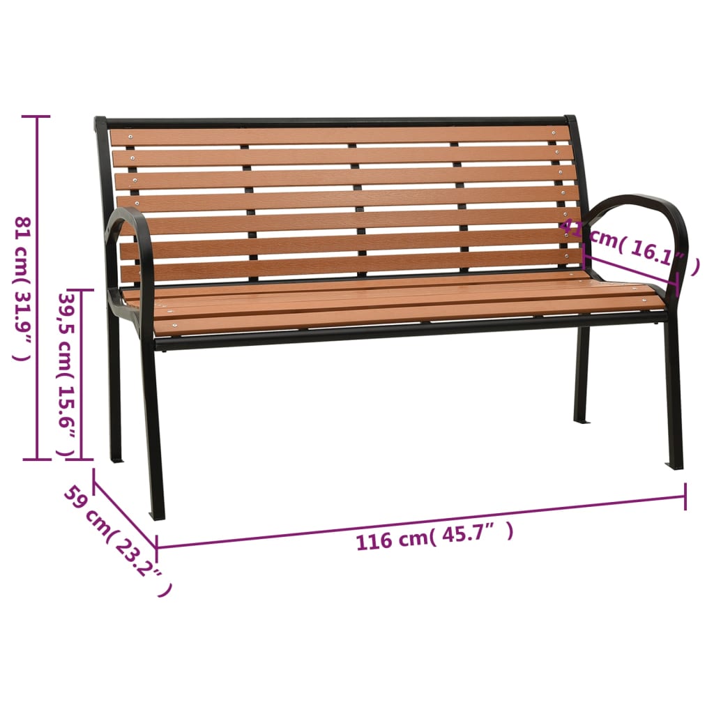 Tuinbank 116 cm staal en HKC zwart en bruin is nu te koop bij PeponiXL, paradijselijk wonen!