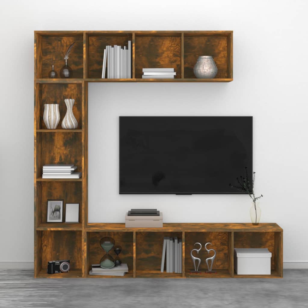 3-delige boekenkast- / tv-meubelset 180x30x180 cm gerookt eiken is nu te koop bij PeponiXL, paradijselijk wonen!