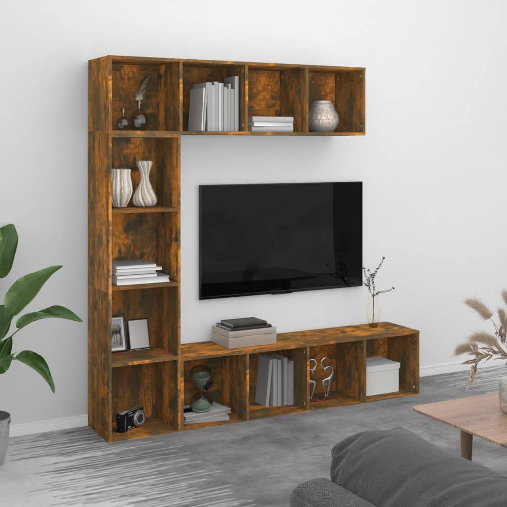 3-delige boekenkast- / tv-meubelset 180x30x180 cm gerookt eiken is nu te koop bij PeponiXL, paradijselijk wonen!