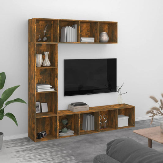 3-delige boekenkast- / tv-meubelset 180x30x180 cm gerookt eiken is nu te koop bij PeponiXL, paradijselijk wonen!