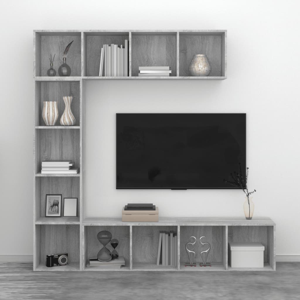 3-delige boekenkast- / tv-meubelset 180x30x180 cm grijs sonoma is nu te koop bij PeponiXL, paradijselijk wonen!