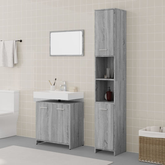 3-delige Badkamermeubelset bewerkt hout grijs sonoma eikenkleur is nu te koop bij PeponiXL, paradijselijk wonen!