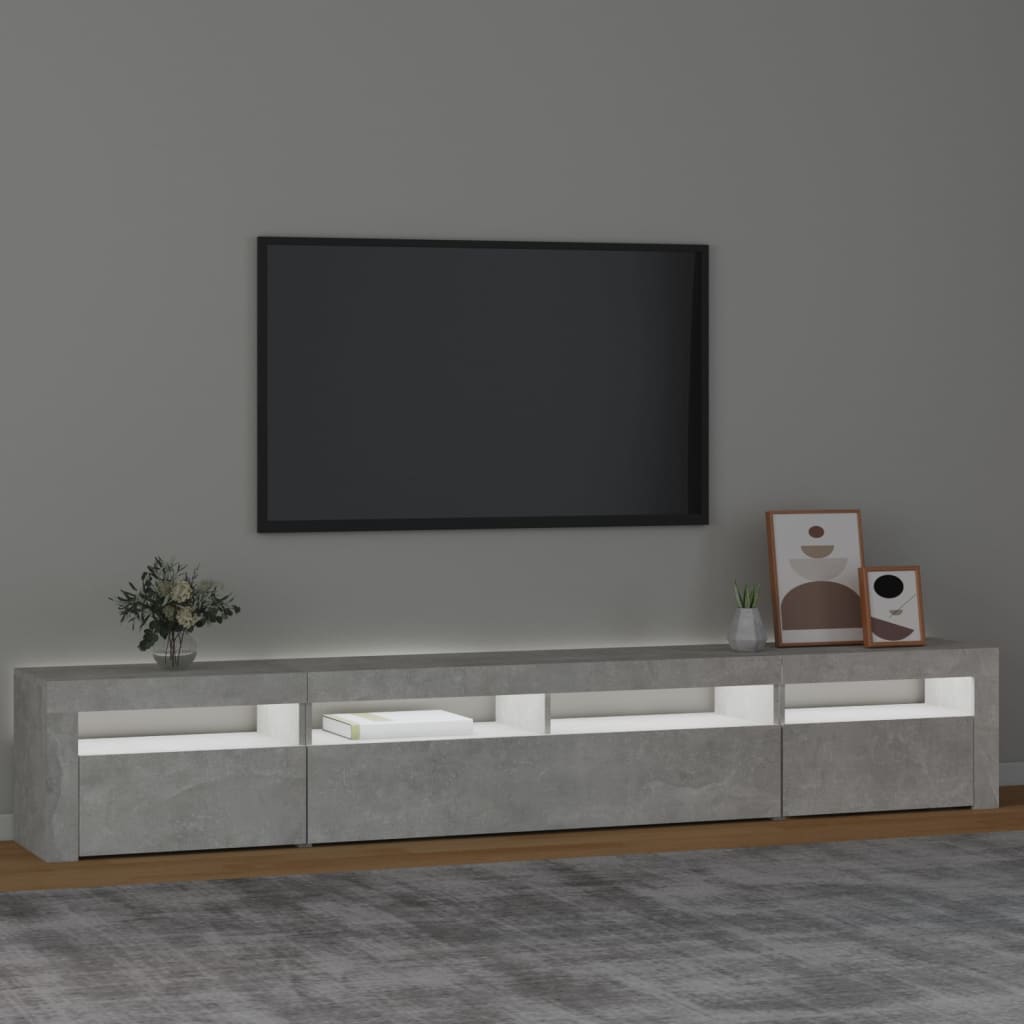 Tv-meubel met LED-verlichting 240x35x40 cm betongrijs is nu te koop bij PeponiXL, paradijselijk wonen!